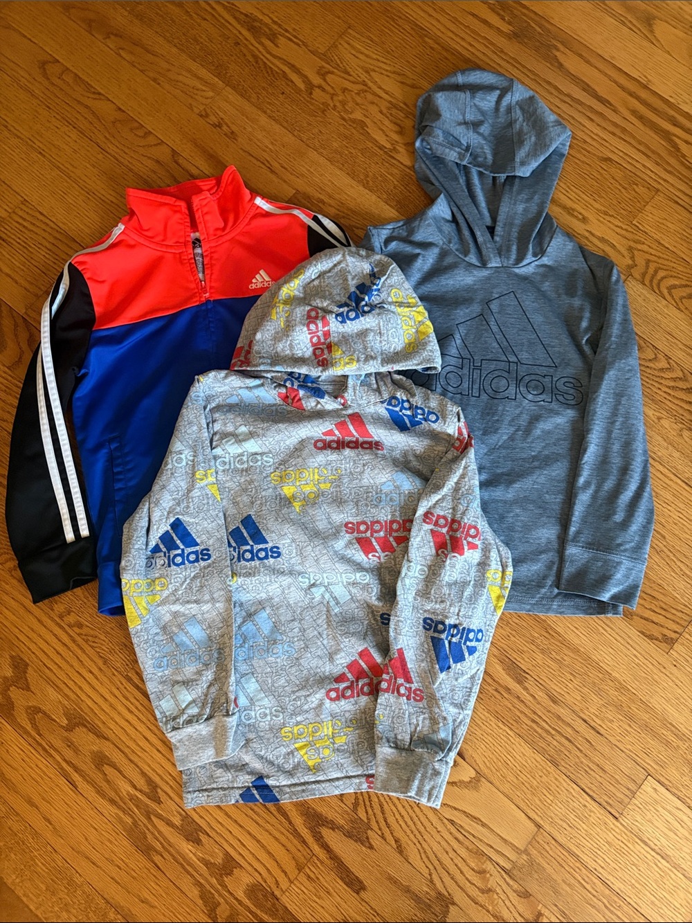 adidas Kids Grey Hoodie with Multicolor Logo & Colorblock Zip Jacket Set